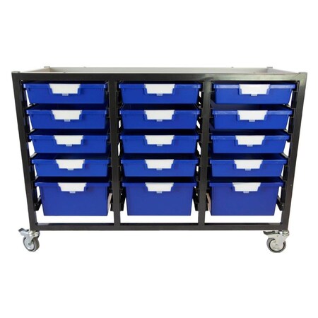 Storsystem Commercial Grade Mobile Bin Storage Cart with 15 Blue High Impact Polystyrene Bins/Trays CE2106DG-12S3DPB